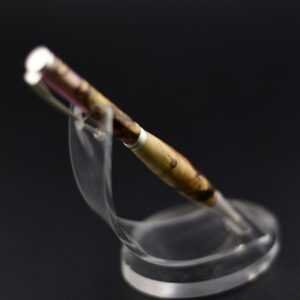 Stylo loupe de bouleau et résine rose – Argent brossé