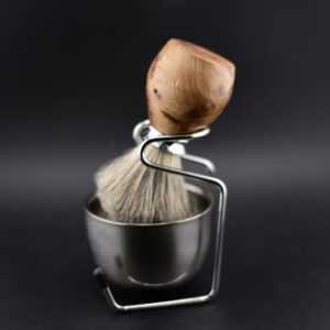 Blaireau de rasage loupe d’orme – Poil véritable premium, inox, bol et support