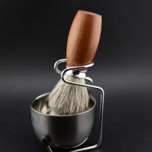 Blaireau de rasage en garapa – Poil véritable, acier inoxydable, bol et support